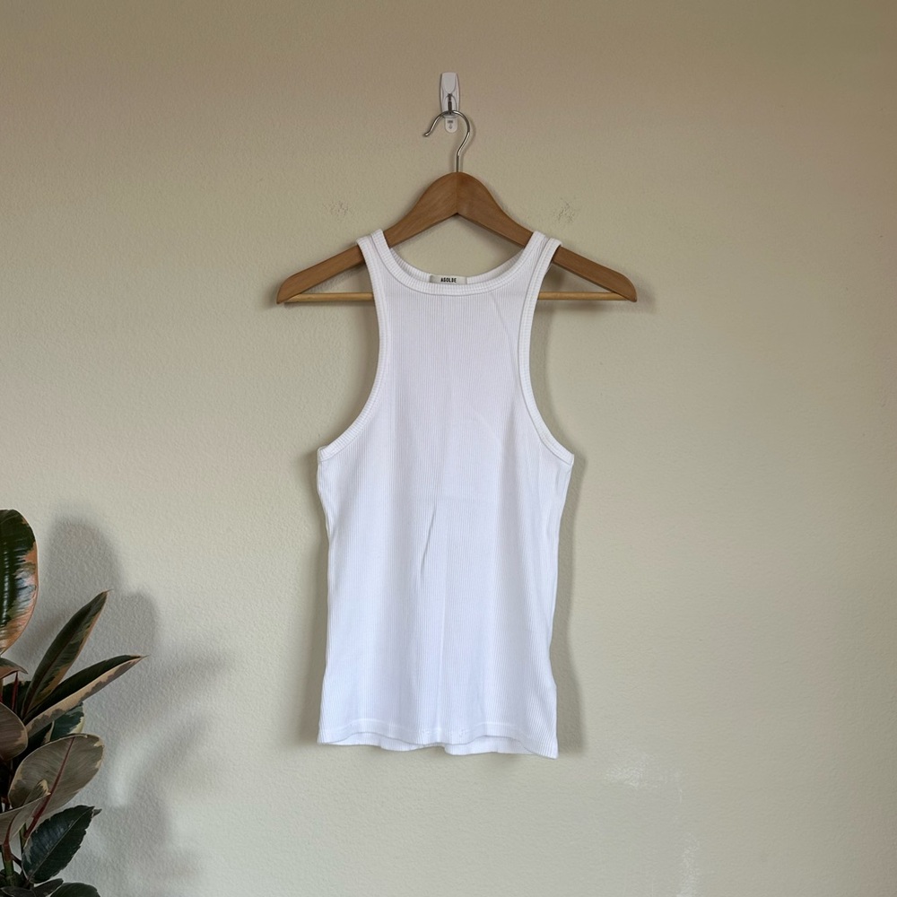 Agolde White Ribbed High Neck Tank